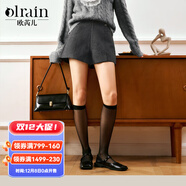 Olrain歐芮兒灰色高腰休閑褲冬季女裝通勤百搭毛呢短褲女褲衣服 灰色 S