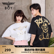 BOY LONDON【范丞丞同款】夏季短袖情侶小熊涂鴉滿(mǎn)印潮牌T恤N01909 黑色 XL 此款偏大，建議拍小一碼