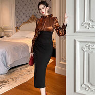 歐洲站御姐風(fēng)洋裝子秋季女2025新款輕奢感年會(huì )禮服平時(shí)可穿 橙黑色洋裝 2XL 2XL