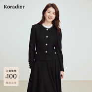 珂萊蒂爾秋季款法式優(yōu)雅100綿羊毛修身千金風(fēng)短外套女 黑色 M