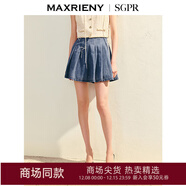 MAXRIENY【商場(chǎng)同款】精致日常感淺藍牛仔短裙女收腰壓褶半身裙夏 淺牛仔藍 M