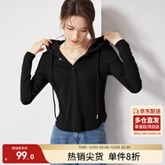 尚都比拉春秋慵懶風(fēng)連帽長(cháng)袖t恤女顯瘦百搭純色女裝上衣 雅黑色 L 