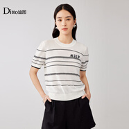 Ditto/迪圖2025秋季新款氣質(zhì)通勤百搭時(shí)尚拼色針織衫T恤半袖女 米白 S