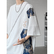 QGF學(xué)院風(fēng)高街小熊短袖T恤男女青少年學(xué)生情侶大碼寬松潮流體恤上衣 白色 L [建議105-120斤]