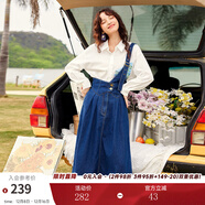 兩三事復古牛仔背帶裙女2025春季新款冬季新款牛仔裙半身裙裙子一人相伴 牛仔藍（小個(gè)子） M