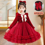 女童公主裙秋冬加絨款洋氣小女孩連衣裙春季時(shí)髦蓬蓬裙子兒童冬裝 801點(diǎn)紅色春款送蝴蝶發(fā)夾 均碼 110碼27-30斤