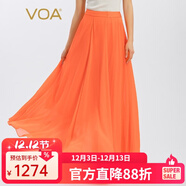 VOA喬其紗桑蠶絲橙紅對絲工藝雙層面料清爽優(yōu)雅大擺型真絲半身裙 CE165 浣溪紗-橙紅（F45） 2XL
