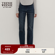 Teenie Weenie【輕暖絨】小熊女裝簡(jiǎn)約風(fēng)秋牛仔褲九分褲黑色直筒褲 深藍色 XS (155)