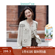 茵曼（INMAN）法式小香風(fēng)短外套冬季女長(cháng)袖洋氣小個(gè)子休閑夾克上衣 秋云白 S