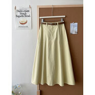 法式氛圍感拼接工裝洗水棉半身裙女春夏日韓系覆古遮胯休閑a字裙 夏黃色 均碼 均碼適合80135斤