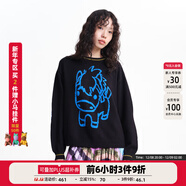 幻走（MOVEUP）2025冬季新款.FUN系列圓領(lǐng)小馬提花羅紋短款針織衫女 夜黑 S