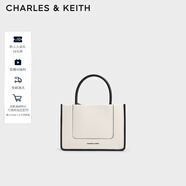 CHARLES&KEITH拼接牛仔手提包帆布托特包包女包生日禮物CK2-30701396 Cream奶白色 M