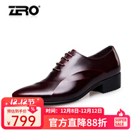 零度Zero官方男鞋商務(wù)休閑皮鞋英倫風(fēng)牛皮正裝鞋潮流大頭商務(wù)鞋婚鞋 F8998酒紅色 40