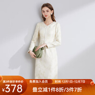 經(jīng)典故事（JANE STORY）2025秋冬新款高級感小香風(fēng)修身連衣裙女氣質(zhì)白色肌理感粗花呢裙子 杏金色 XL