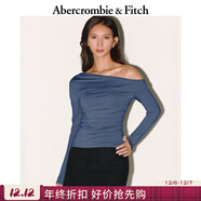 Abercrombie & Fitch【辣妹斜肩T】女裝25秋季性感褶皺露肩打底內搭T恤139-5709 海軍藍 L (165/104A)