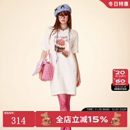 拉拉波波夏季新款蛋糕涂鴉T恤連衣裙女寬松顯瘦甜欲短裙子CBDB-WLZY11 米色 M