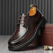 貓容塔弗森上海品質(zhì)男裝亮皮尊奢男士休閑皮鞋大頭厚底正裝男鞋 棕色(2327)_ 38