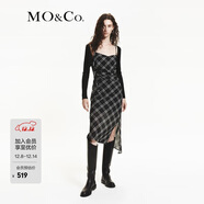 MO&Co.秋捏褶收腰不規則格紋吊帶裙連衣裙MBD3DRS0