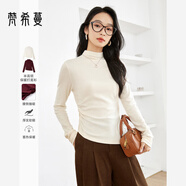 梵希蔓安可拉紅半高領(lǐng)設計感長(cháng)袖T恤女2025秋冬新款內搭打底上衣 M9335 杏色 XL