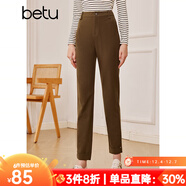百圖betu女裝秋季新款休閑褲高腰煙管顯瘦卷邊小腳口西褲2309T67 深啡 S