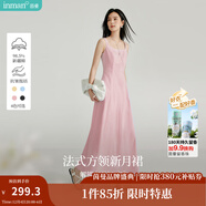 茵曼（INMAN）章若楠同款歐若風(fēng)法式吊帶連衣裙2025夏季新品女裝淡鵝黃色裙子 粉色（方領(lǐng)) S