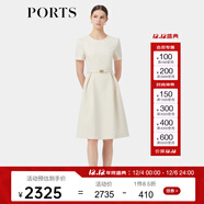PORTS寶姿春季新品女裝優(yōu)雅純色通勤腰帶裝飾束腰短袖連衣裙 奶白色-1 S (4)