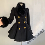 茶小阿法式富家千金小香風(fēng)黑色收腰顯瘦毛呢收腰大衣設計感氣質(zhì)連衣裙冬 連衣裙 【含毛領(lǐng)】 M