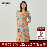 深呼吸DEEP BREATH女裝法式V領(lǐng)氣質(zhì)收腰碎花連衣裙A500197 橘粉-花 XL (5碼)