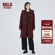 無(wú)印良品（MUJI）女式 羊毛混牛角扣大衣長(cháng)款連帽毛呢呢子外套秋冬季外衣女裝 深紫紅色 M (160/84A)