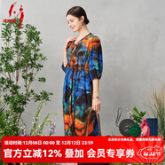 天意2024夏季新品商場(chǎng)同款民族風(fēng)天絲印花V領(lǐng)襯衫連衣裙 1302 M