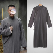 翰崎民國服裝男魯迅覺(jué)醒年代李大釗陳獨秀同款影視裝長(cháng)衫長(cháng)袍五四 深灰色 柔美尼面料 M 150c 適合75-100斤