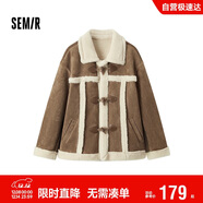 森馬（Semir）外套女牛角扣翻領(lǐng)寬松文藝2024冬季仿麂皮仿兔毛夾克109724108011