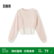 森馬針織衫女短款背心寬松落肩繡花鏤空上衣春季小清新兩件套溫柔 紅白色調00361 S 155/80A