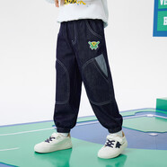 B.Duck小黃鴨童裝男童褲子兒童百搭牛仔褲中小童休閑長(cháng)褲6032牛仔藍120