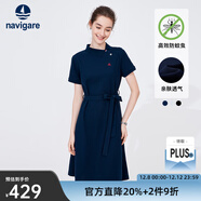 Navigare意大利小帆船短袖連衣裙女士夏季棉質(zhì)斜領(lǐng)裙子時(shí)尚顯瘦半袖a字裙 海軍藍 XL 碼
