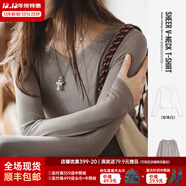 馬登女裝 V領(lǐng)顯鎖骨長(cháng)袖T恤秋季棉彈針織衫基礎內搭親膚打底修身上衣 云霧灰 （買(mǎi)兩件包郵）馬登工裝 M