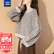 唐獅2025秋季女復古風(fēng)條紋圓領(lǐng)套頭毛衣短款時(shí)尚簡(jiǎn)約百搭文藝風(fēng)