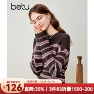 百圖betu女裝秋冬新款毛衣經(jīng)典圓領(lǐng)時(shí)髦條紋寬松套頭毛衫2310T39 咖啡色 XS
