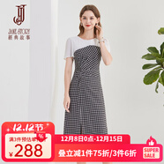 經(jīng)典故事（JANE STORY）2024新款高端精致設計感格子連衣裙女時(shí)尚氣質(zhì)雪紡拼接假兩件裙子 R73黑白格 S