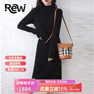 Rewi奢侈高檔品牌針織連衣裙女2025冬季新款半高領(lǐng)顯瘦打底羊毛衫裙子 黑色 【精美禮盒】 L 建議115-125斤