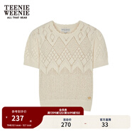 Teenie Weenie小熊春夏鏤空鉤花泡泡袖套頭短款時(shí)髦毛衣針織衫女裝 乳白色 S 160