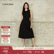 Calvin KleinJeans夏季女士休閑氣質(zhì)通勤ck系帶收腰顯瘦露腰刺繡無(wú)袖連衣裙 BEH-太空黑 XS