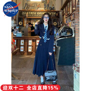 nasawassup學(xué)院風(fēng)制服套裝女早秋季韓系風(fēng)西裝百褶長(cháng)裙子高中大學(xué)生三件套裝 西裝外套+白色襯衫+半身裙（送領(lǐng) M