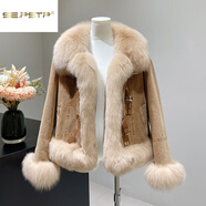 皮爾卡丹（pierre cardin）大毛領(lǐng)牛仔夾棉外套女秋冬款韓系小香風(fēng)感超好看棉服加厚保暖 棕色 加.絨不臃腫今年流行的輕奢品牌 加厚 S ：90-105