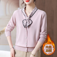 俞兆林（YUZHAOLIN）媽媽冬裝針織衫上衣加絨加厚毛衣中老年人秋冬季減齡保暖打底小衫 粉色 XL （推薦105-120斤）