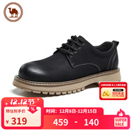 駱駝男鞋休閑牛皮英倫風(fēng)工裝鞋耐磨低幫馬丁靴 P15A201022 黑色 38