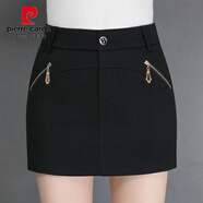 皮爾卡丹（pierre cardin）秋冬加厚毛呢短褲裙女大碼彈力顯瘦包臀裙前裙后褲短裙褲外穿靴褲 黑色 M 28碼(2尺1)