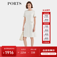PORTS寶姿女裝春夏新款優(yōu)雅溫柔風(fēng)編織邊緣裝飾短袖圓領(lǐng)連衣裙 奶白色-1 S (4)