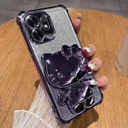 伊諾茂適用榮耀暢玩60a手機殼NLA一AN00保護硅膠套honor自帶鏡頭膜全包防摔透明軟NLAAN暢享女新款支架鏡 【閃粉-暗夜紫】自帶鏡頭膜+KT貓化妝鏡支架 榮耀 暢玩60A