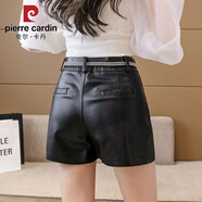 皮爾卡丹（pierre cardin）2025秋冬新款pu皮短褲女韓版拉鏈高腰皮褲百搭顯瘦外穿直筒褲靴褲 8590黑色+腰帶 M